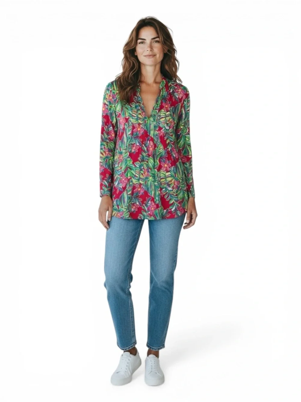 Lilly Pulitzer Sarasota Tunic Blouse Jungle Tumble Pomegranate print
size XS - Picture 8 of 8